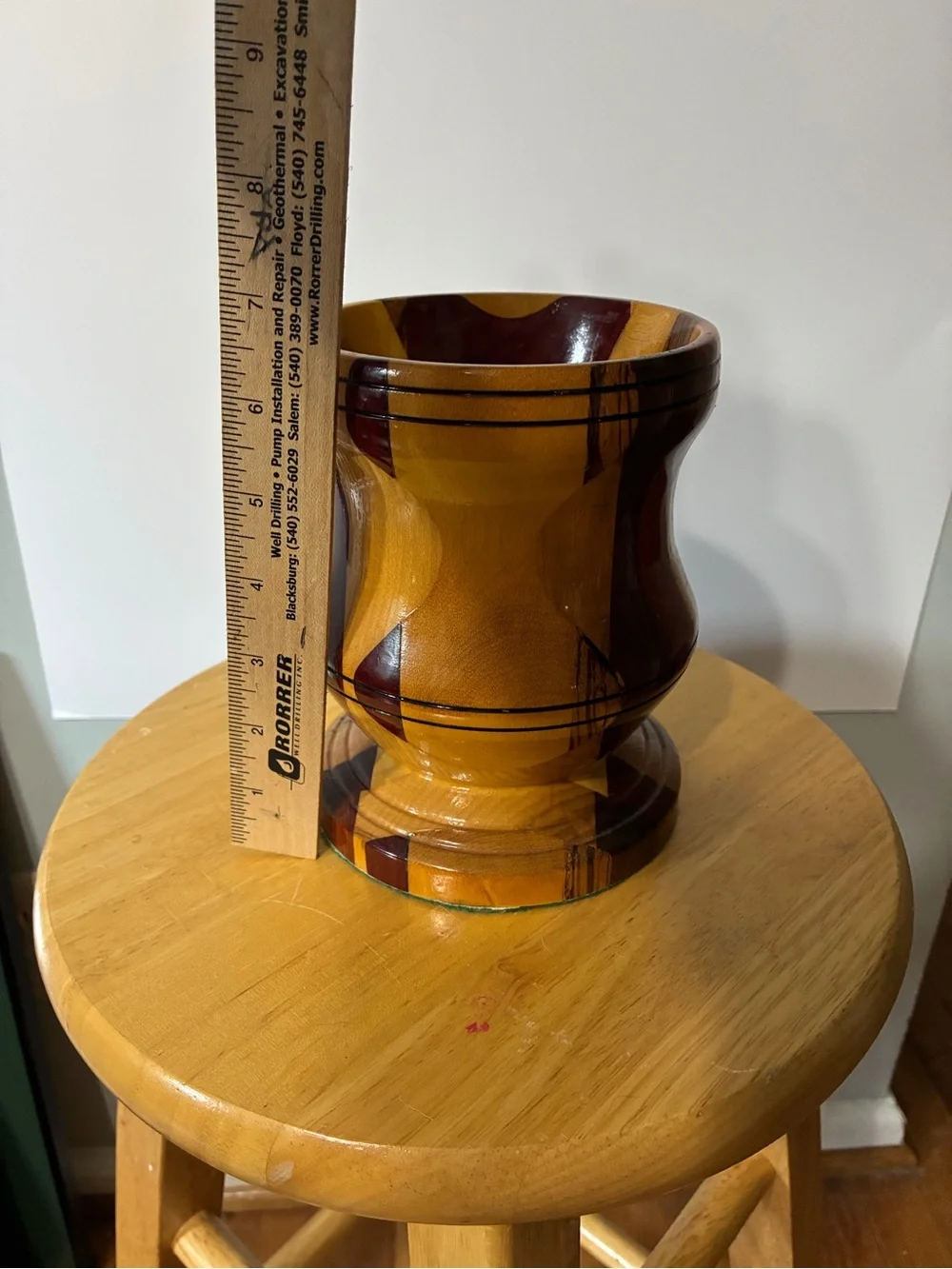 Vintage MCM Honey and Mahogany Turned Wooden Accent Vase